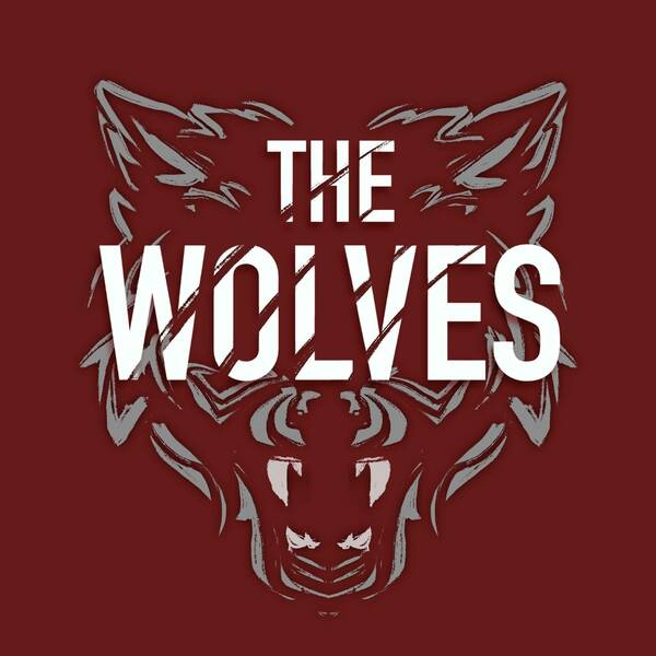 A graphic of a wolf's face with the words "The Wolves" in the center.