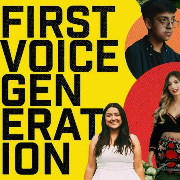 A graphic of three lantix youths with "FIRST VOICE GENERATION" titled in black