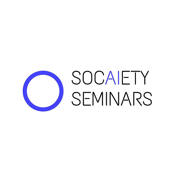 Blue outlined circle beside 'SOCAIETY SEMINARS' in black, with the 'AI' letters in blue.