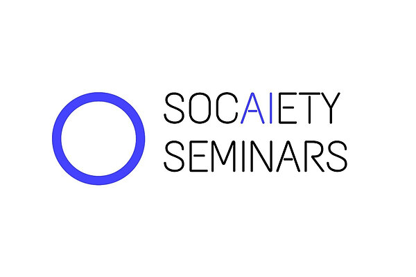 Blue outlined circle beside 'SOCAIETY SEMINARS' in black, with the 'AI' letters in blue.